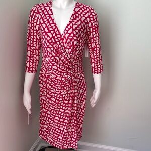 Laundry by Design Hot Pink/White Polyester Spandex Lined Faux Wrap Dress NEW